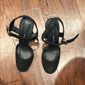 Salvatore Ferragamo Black Suede Ankle-Strap Pumps